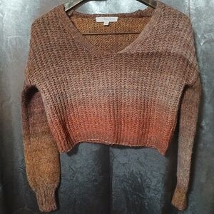 Rewind V-Neck Sweater in Brown and Orange